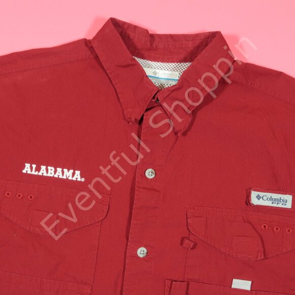 Columbia PFG Alabama Houndstooth Fishing Sport Shirt in Crimson Red Size Medium - Picture 2 of 8